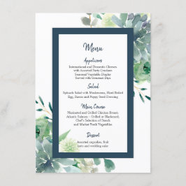Green & Indigo Blue Succules Weiße Blume Menü Menükarte