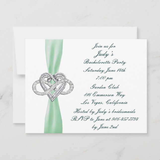 Green Infinity Heart Bachelorette Party Invitation (Devant)