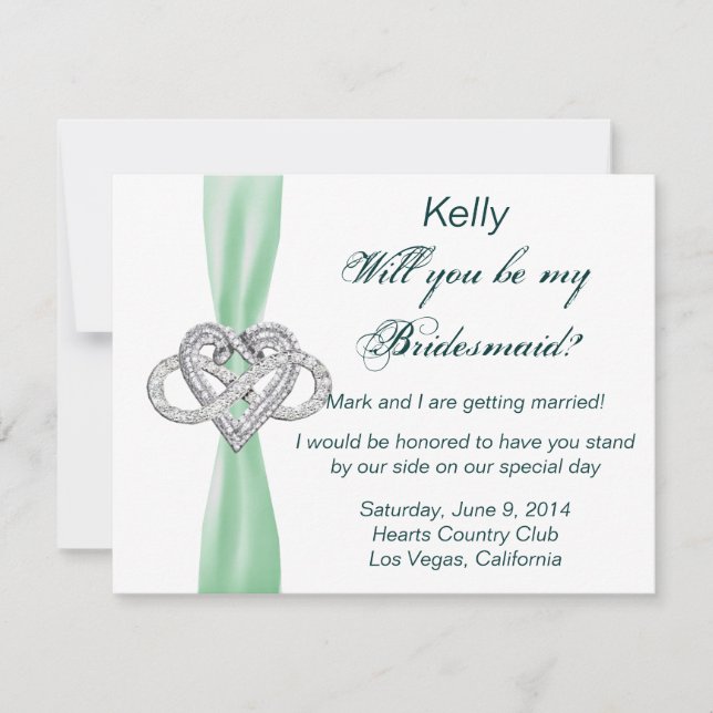 Green Infinity Heart Bridesmaid Card Einladung (Vorderseite)