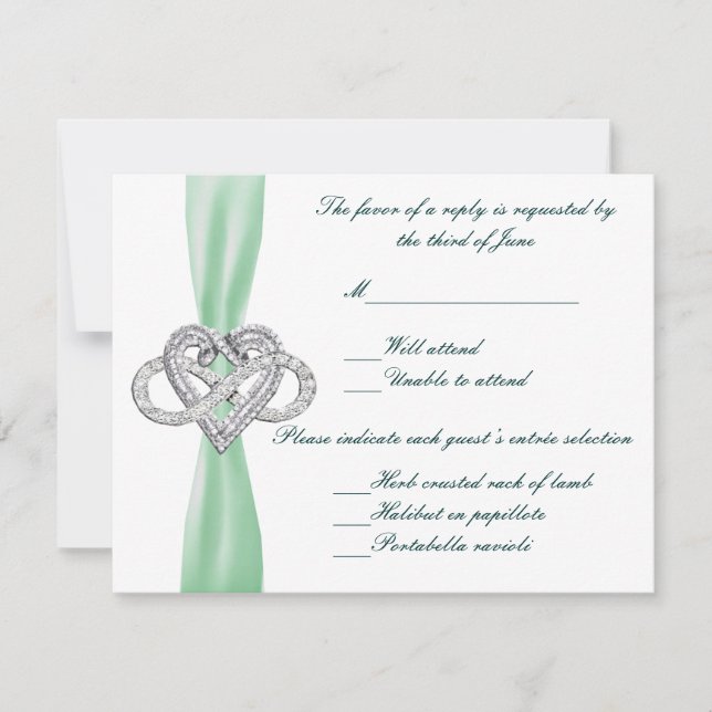 Green Infinity Heart Response Card RSVP Karte (Vorderseite)