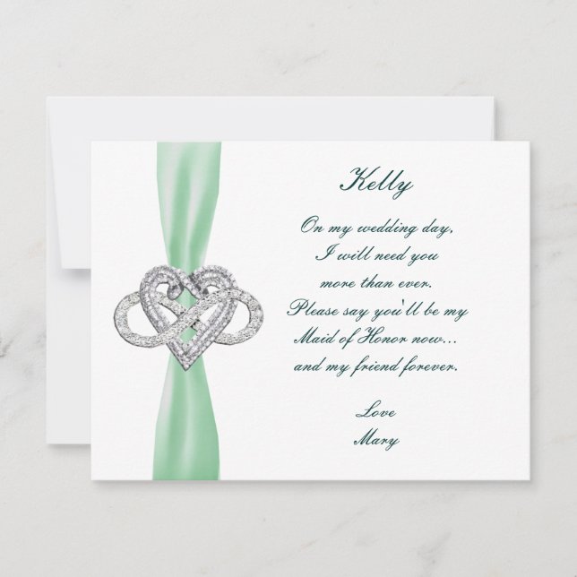 Green Infinity Heart Trauzeugin Card Einladung (Vorderseite)