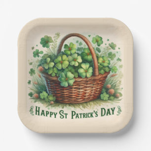 Green Irish Clover St Patrick's Day Paper Plate Pappteller