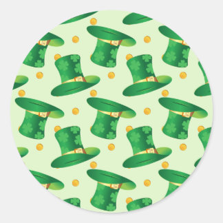 Green Irish Hat-Muster , Art Patrick's Day Design Runder Aufkleber