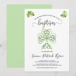 Green Irish Kleeblatt & Celtic Knot Baptisse Einladung