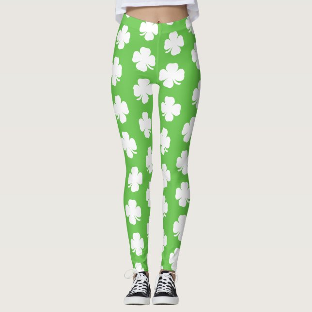 Green Irish Kleeblatt Happy St Patrick B Leggings (Vorderseite)