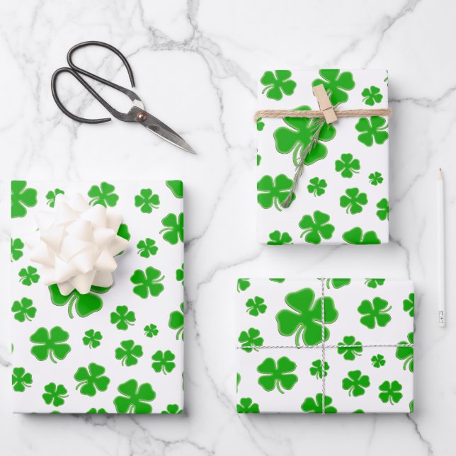Green Irish Kleeblatt Pattern - St Patrick's Day W Geschenkpapier Set (Vorderseite)