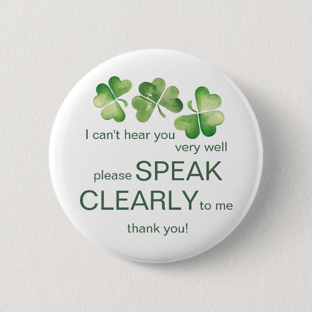 Green Irish Kleeblatt schwer zu hören taube Button (Vorderseite)