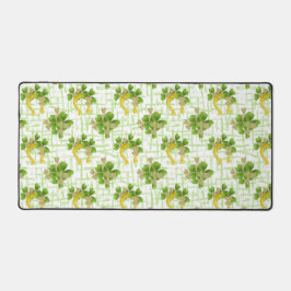 GREEN IRISH SHAMROCKS AND GOLD HORSESHOES SCHREIBTISCHUNTERLAGE