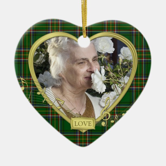 Green Irish Tartan Memorial Heart Foto Weihnachten Keramikornament (Vorne)