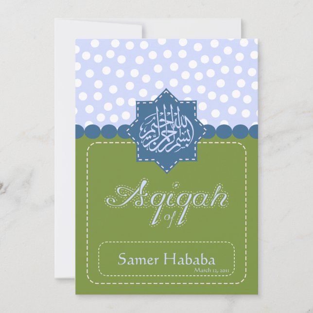 Green Islam Aqiqah Baby polka Punkt Einladung (Vorderseite)