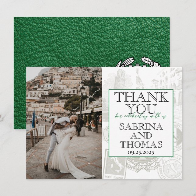Green Italy Wedding Foto Vielen Dank Dankeskarte (Vorne/Hinten)