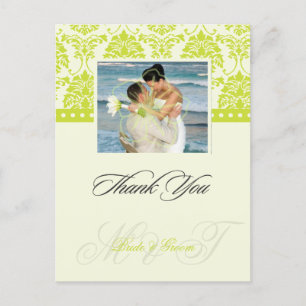 Green + Ivory Damask Merci Carte postale,