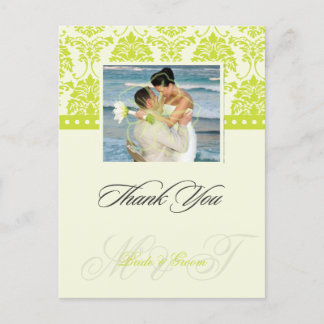 Green + Ivory Damask Merci Carte postale,