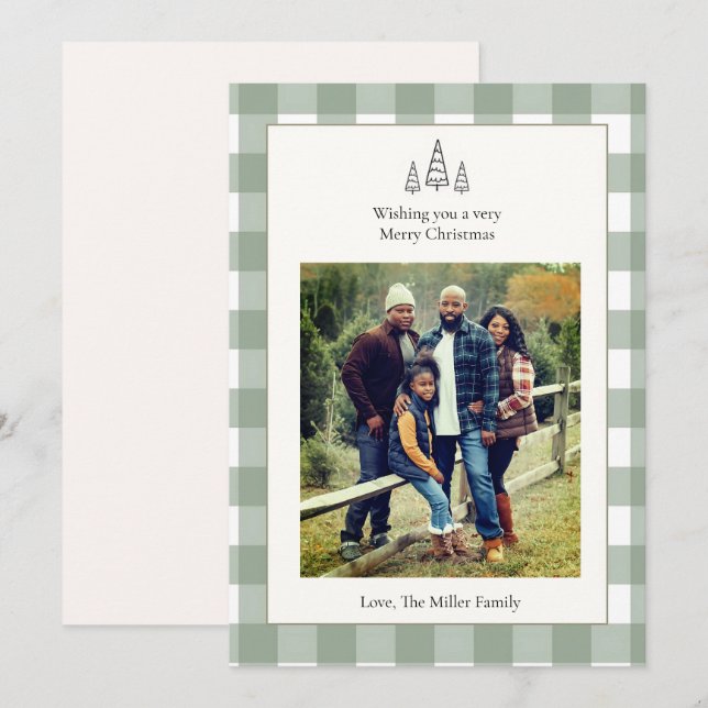 Green & Ivory Simple 🎄 Vacances Famille Carte pho (Devant / Derrière)