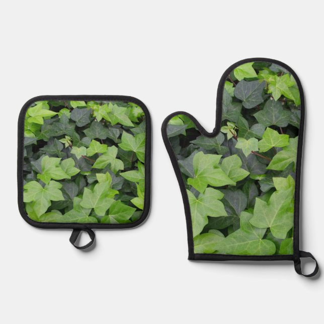 Green Ivy Botanical Print Ofenhandschuh & Topflappen-Set (Vorderseite)