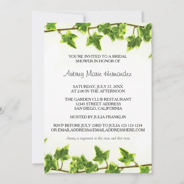 Green Ivy - Bridal Dusche Einladung (Vorderseite)