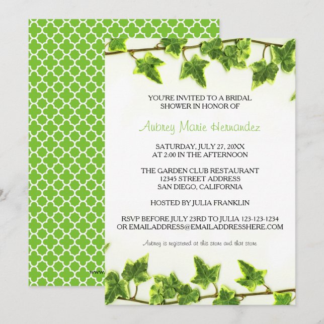 Green Ivy - Bridal Dusche Einladung (Vorne/Hinten)