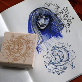 Green Ivy Cat Moon Kind Kunst, Dichtung und Musik Gummistempel