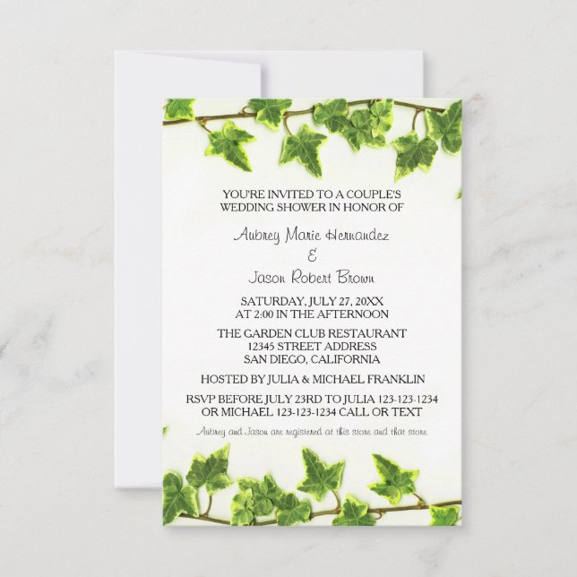 Green Ivy - Invitation Wedding shower de trois cou (Devant)