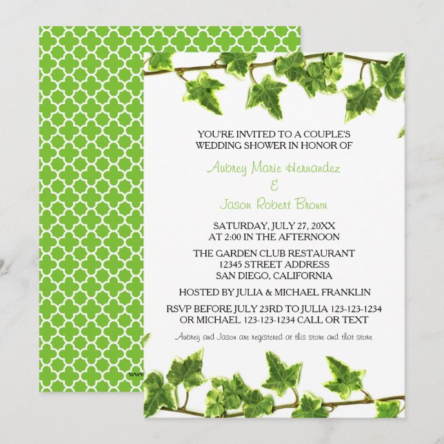 Green Ivy - Invitation Wedding shower d'un couple (Devant / Derrière)