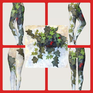 Green Ivy mit Red Berries Leggings