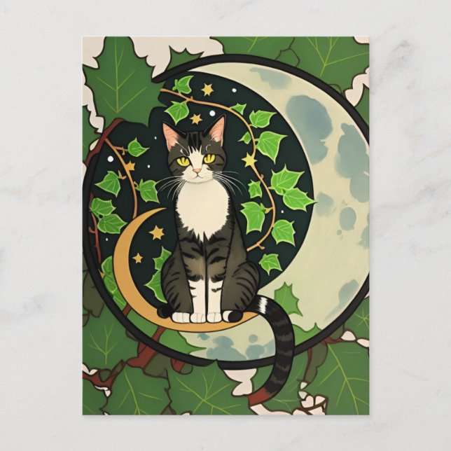 Green Ivy Nature Cats Kitty Cat Green Blätter Postkarte (Vorderseite)