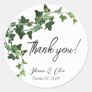 Green Ivy Vines Vielen Dank für Ihre Hochzeit oder Runder Aufkleber