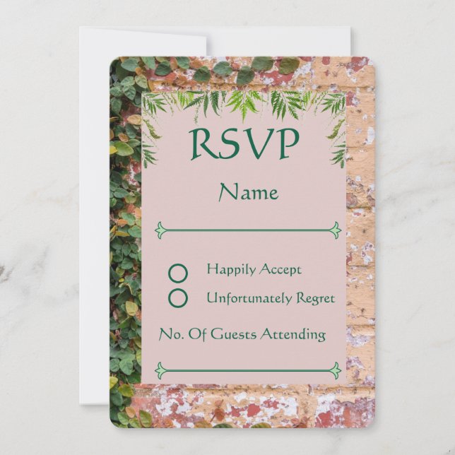 Green Ivy Wedding Rounded RSVP Card bemalt Ziegels (Vorderseite)