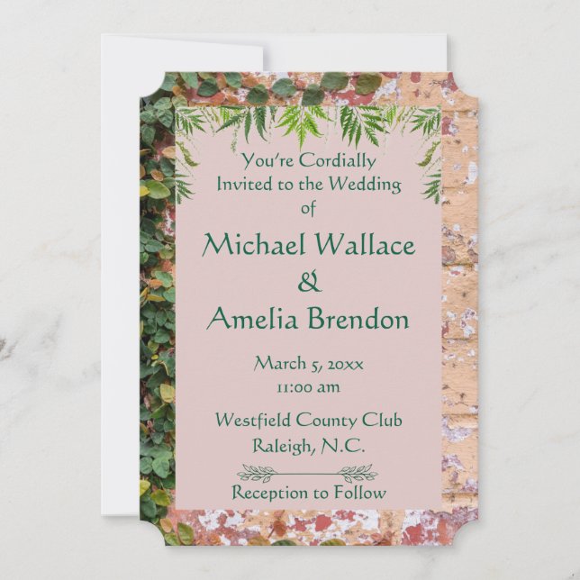 Green Ivy Wedding Ticket Einladung für gestrichene (Vorderseite)