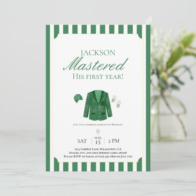 Green Jacket Golf First Birthday Invitation Einladung (Stehend Vorderseite)