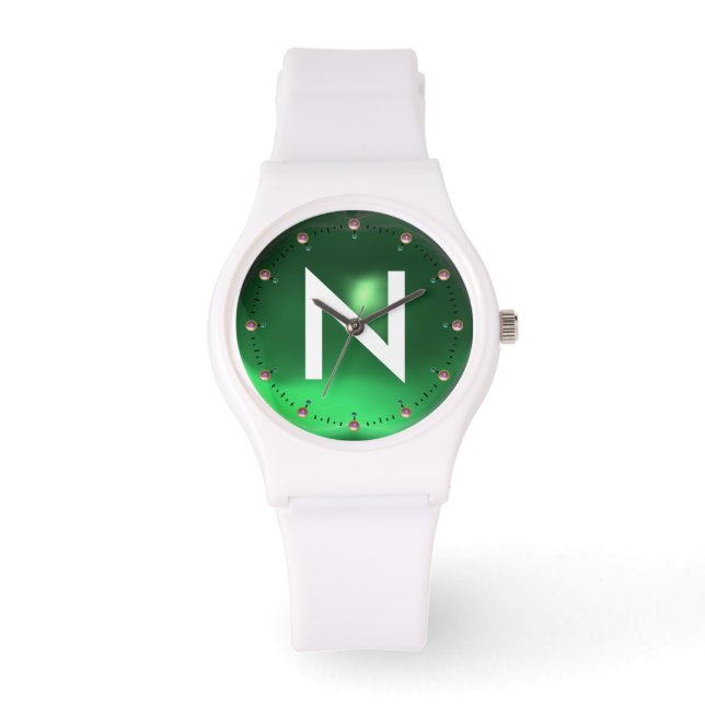 GREEN JADE GEMSTONE MONOGRAM ARMBANDUHR (Vorderseite)