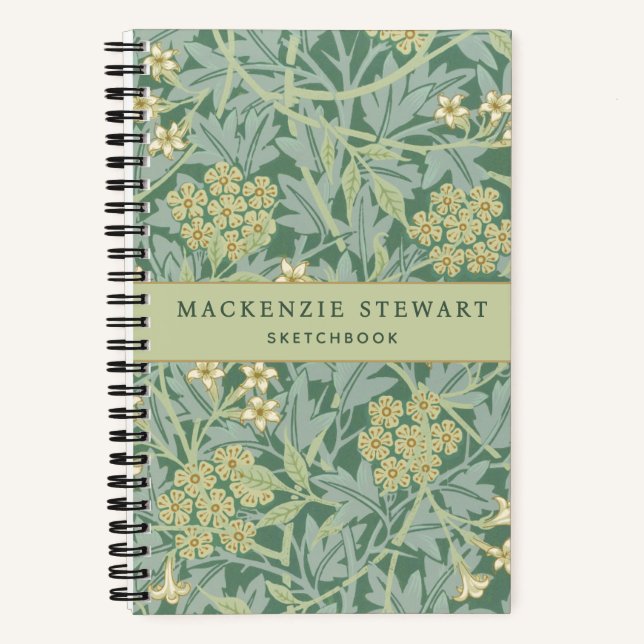 Green Jasmine Floral Pattern Sketchbook Notizbuch (Vorderseite)