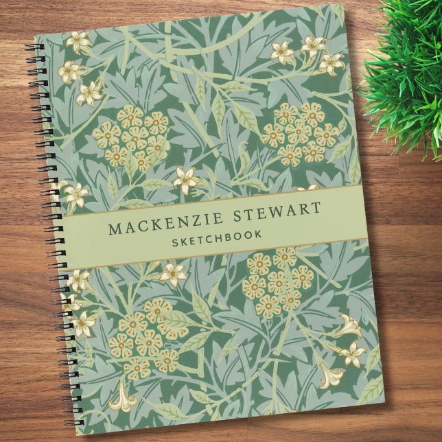 Green Jasmine Floral Pattern Sketchbook Notizbuch (Von Creator hochgeladen)