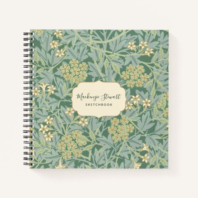 Green Jasmine Floral Pattern Sketchbook Notizbuch (Vorderseite)