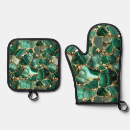 Green Jasper und Gold Ofenhandschuh & Topflappen-Set