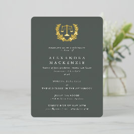 Green JD Law Scales+Laurel Wreath Graduation Party Folieneinladung