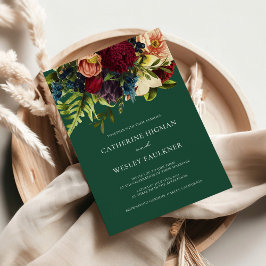 Green Jewel Tone Moody Floral Burgundy Wedding Einladung