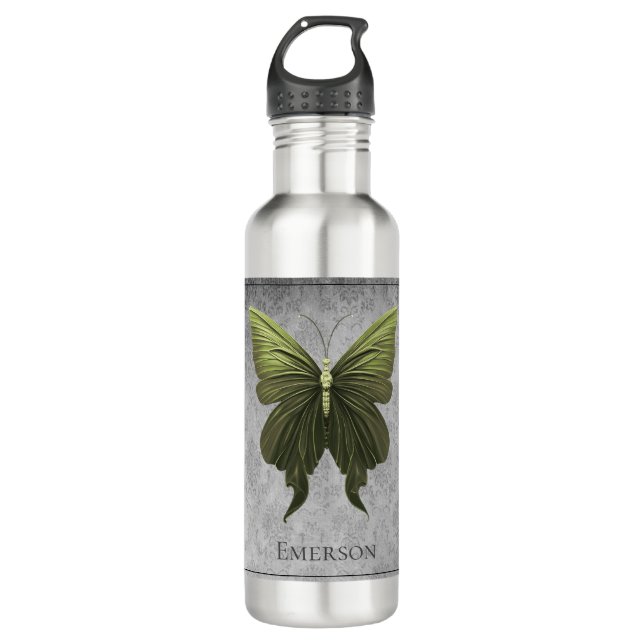 Green Jeweled Butterfly Edelstahlflasche (Vorderseite)