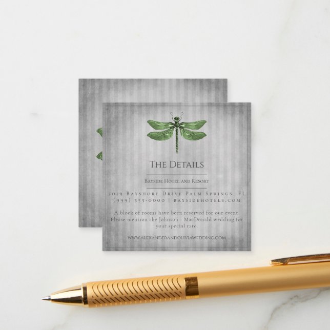 Green Jeweled Dragonfly Wedding Begleitkarte (Vorderseite/Rückseite Beispiel)