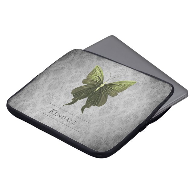 Green Jewels Butterfly Damask Laptopschutzhülle (Vorne Oben)