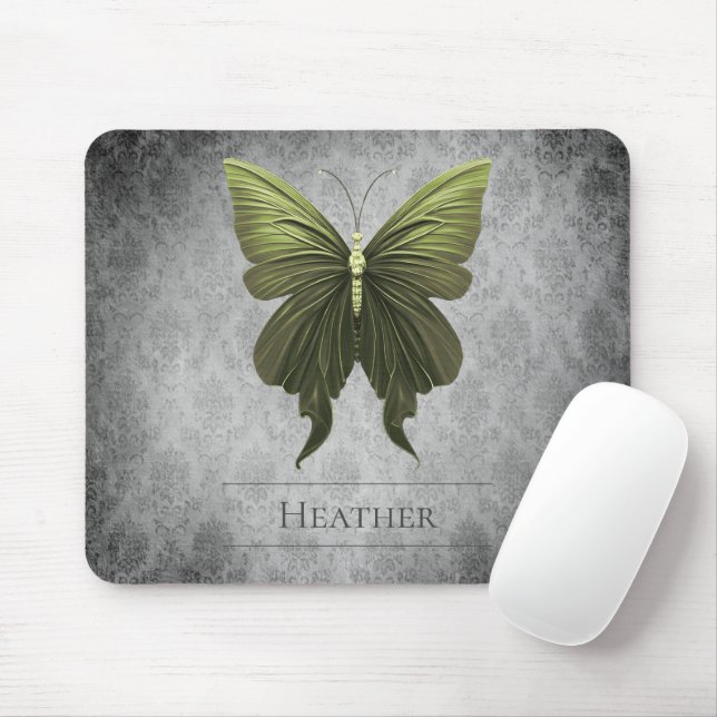 Green Jewels Butterfly Damask Mousepad (Mit Mouse)