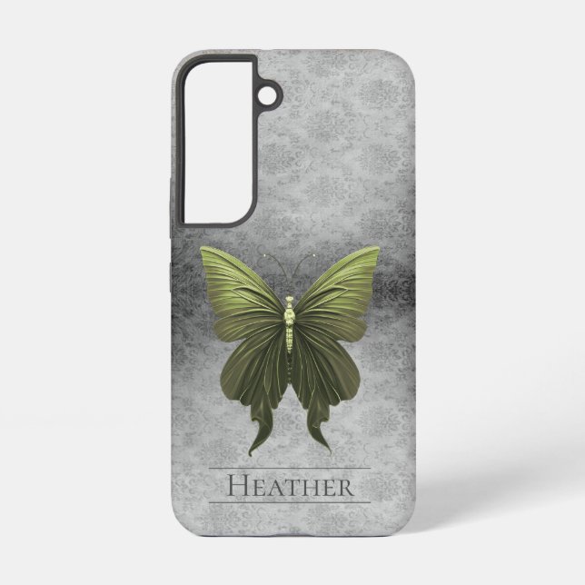 Green Jewels Butterfly Damask Samsung Galaxy Hülle (Rückseite)