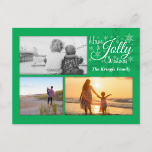 Green Jolly Christmas Snowflake Photo Carte postal