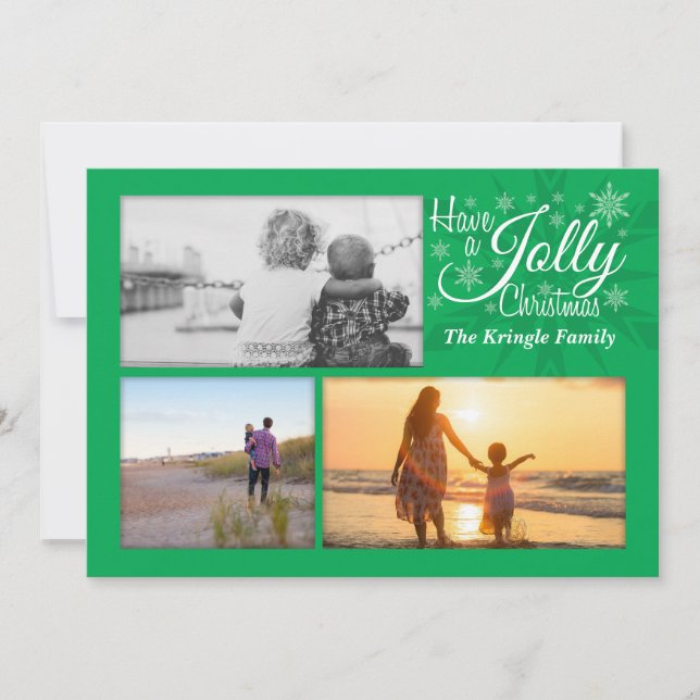 Green Jolly Noël Snowflake Carte photo de vacances (Devant)