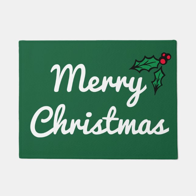 Green Joyeux Noël Holly Doormat tapis (Devant)