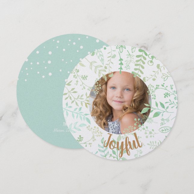 Green Joyful Christmas Holiday Foto Card Einladung (Vorne/Hinten)