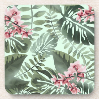 Green Jungle Print and Orchids Plastic Coaster Set Getränkeuntersetzer