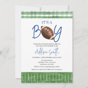 Green Kariert Boys Football Baby Dusche Einladung