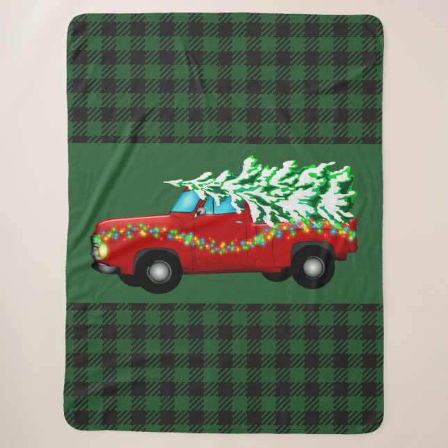 Green Kariert Christmas Sherpa Blanket Sherpadecke (Vorderseite)
