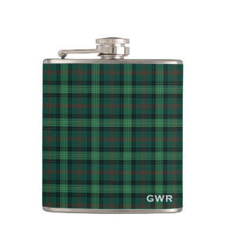 Green Kariert Clan Ross Jagd Tartan Monogram Flachmann